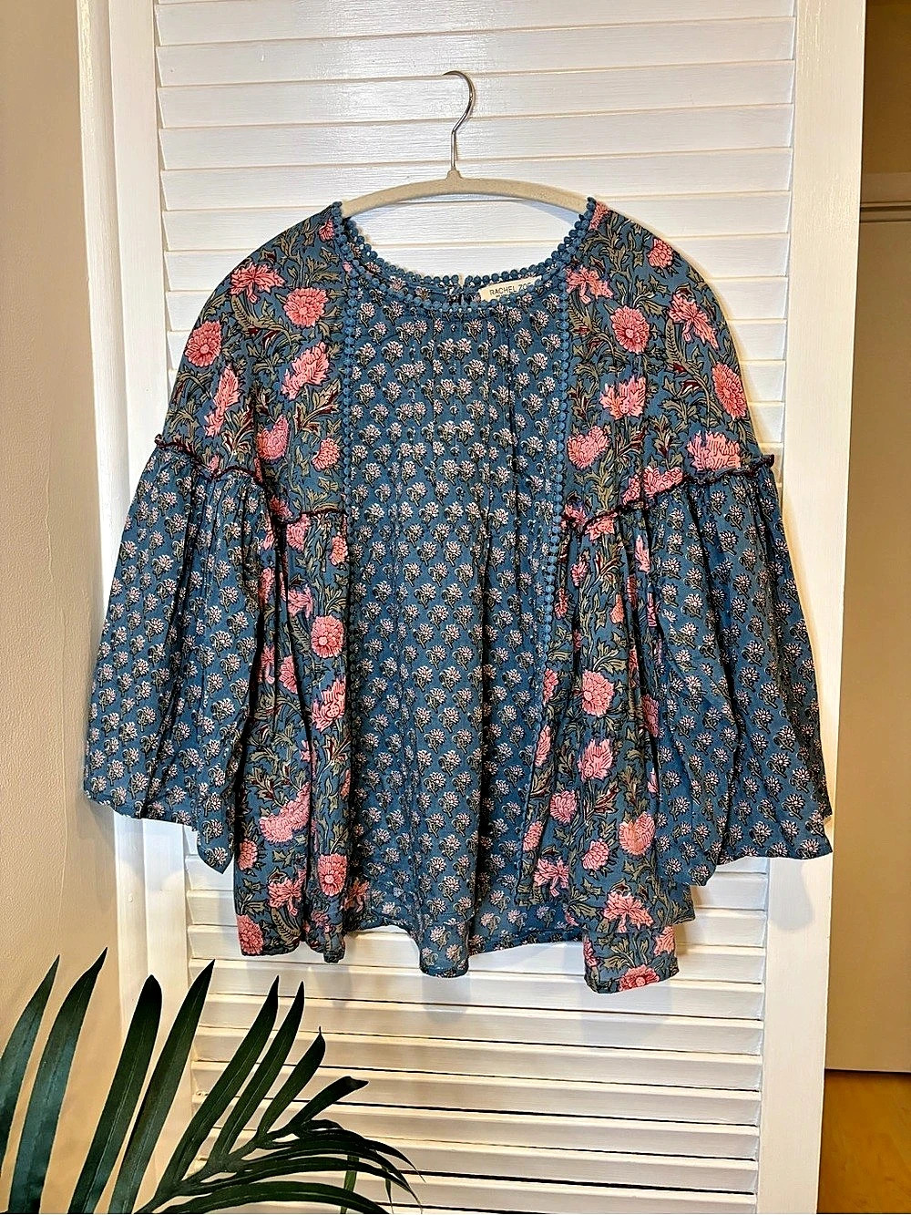 Gorgeous Rachel Zoe 100% Cotton Floral Flowy Pom-Pom Trim Blouse Size XL Boho